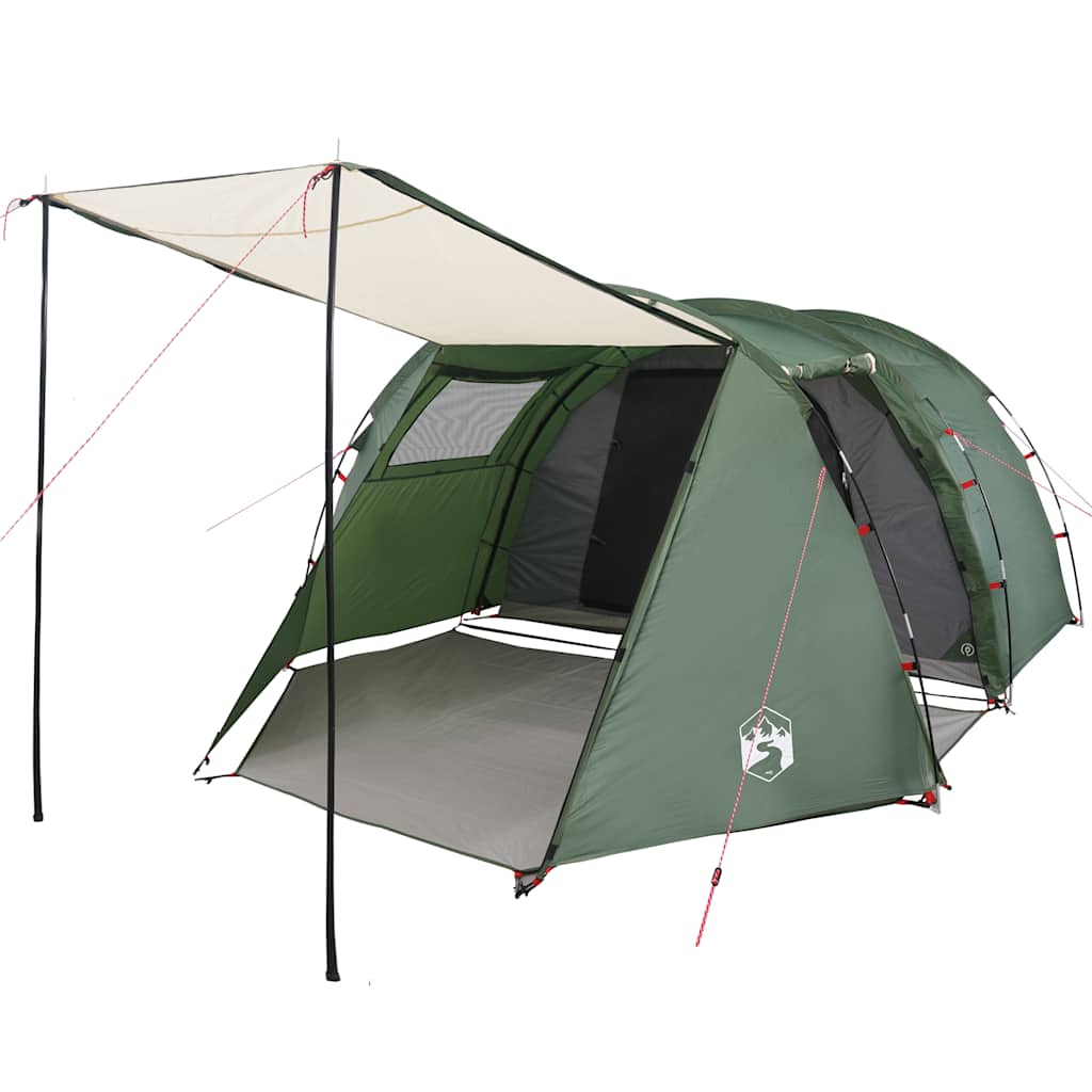 Detail van de vidaXL tunneltent met luifel en ventilatierooster in groen.