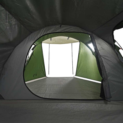 Zijaanzicht van de vidaXL tunneltent met open ingang en groene binnenzijde.