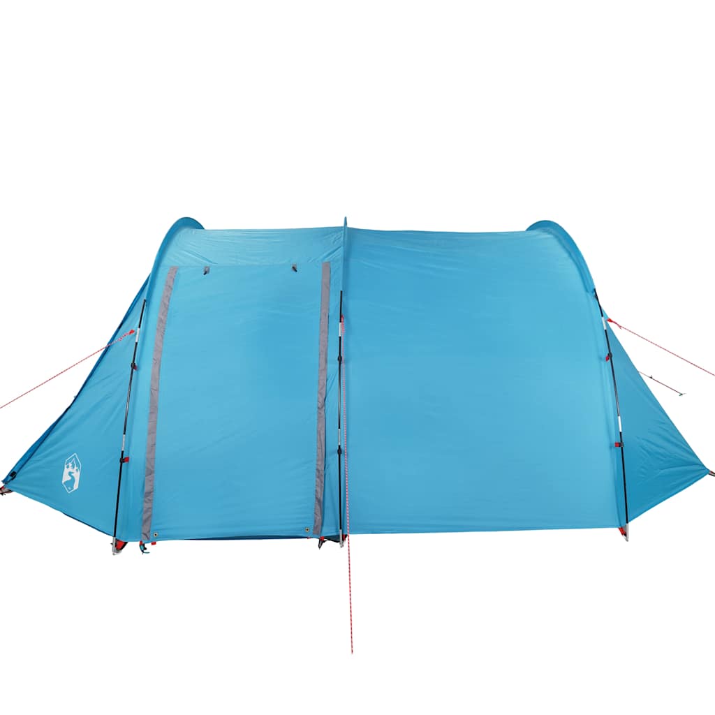 Zijaanzicht van de vidaXL tunneltent in blauw met waterdichte buitenkant.