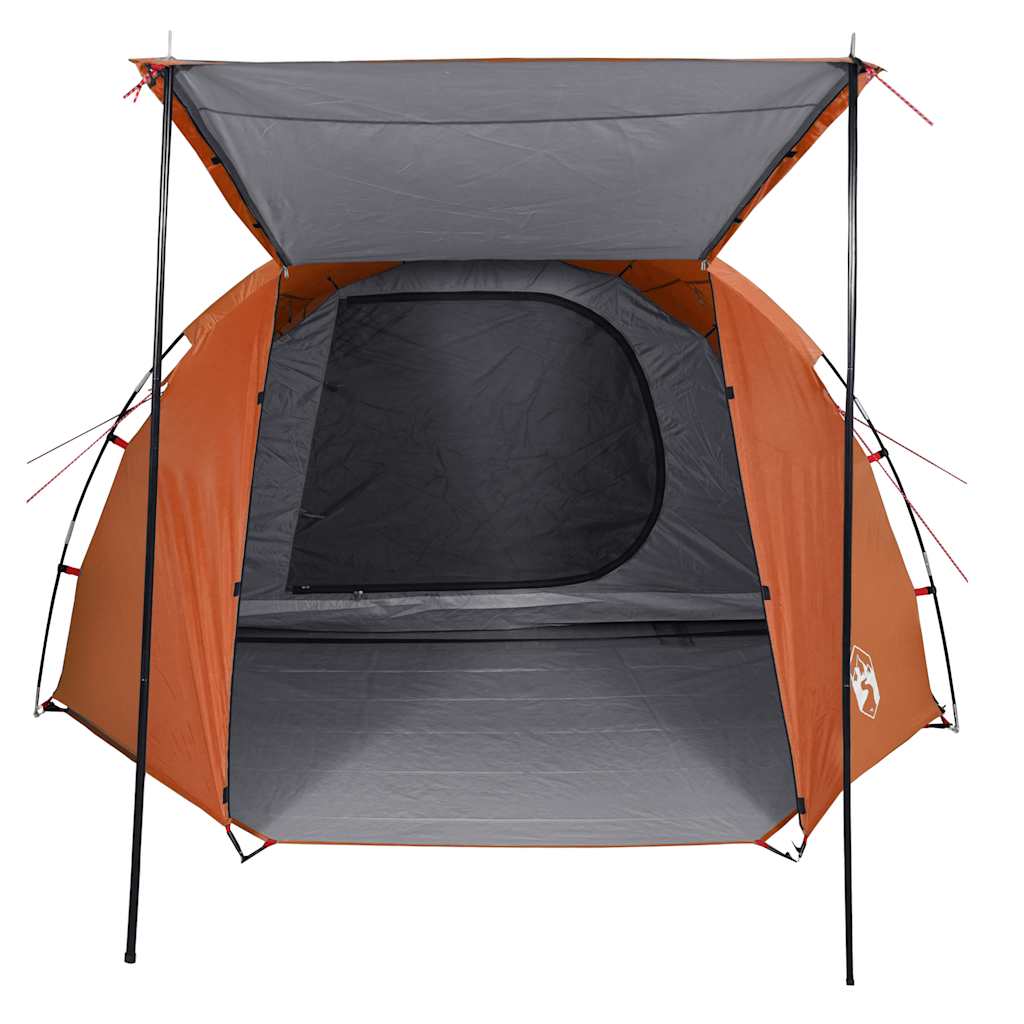 Detail van de vidaXL tunneltent met grijze en oranje kleur, zijaanzicht van de ingang.