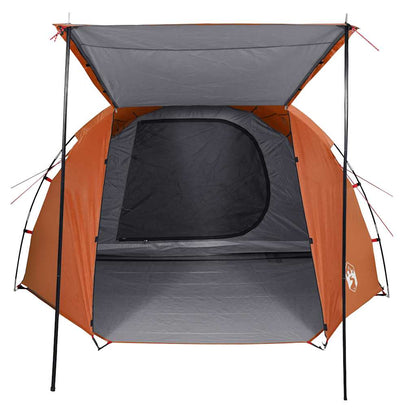 Detail van de vidaXL tunneltent met grijze en oranje kleur, zijaanzicht van de ingang.