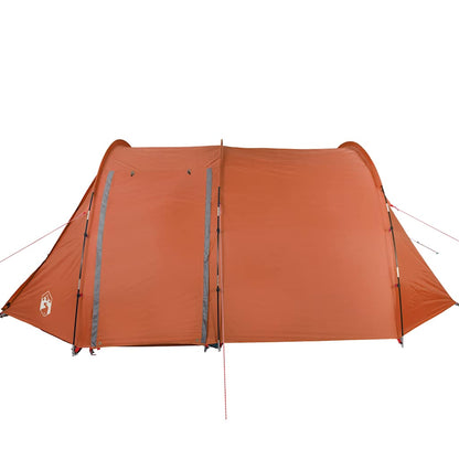 Detail van de grijze en oranje vidaXL tunneltent met een vlakke voorkant.