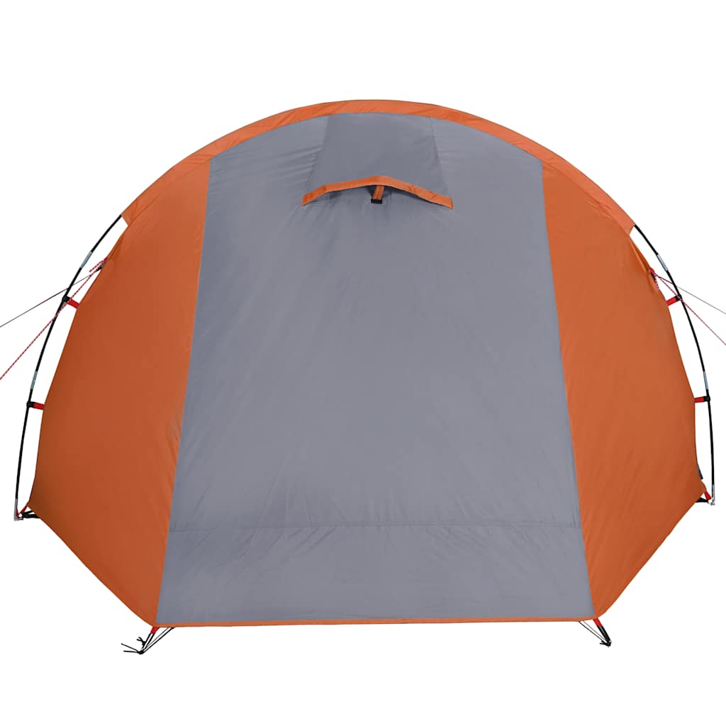 Detail van de grijs-oranje vidaXL tunneltent met ventilatieopening aan de bovenkant.