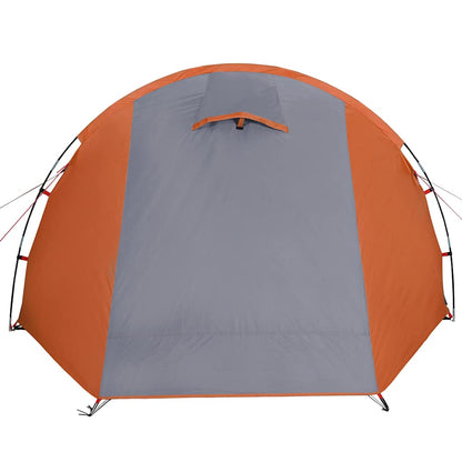 Detail van de grijs-oranje vidaXL tunneltent met ventilatieopening aan de bovenkant.