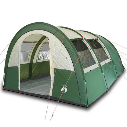 Zijaanzicht van de vidaXL 4-persoons tunneltent in groen, met gaaswanden voor ventilatie.