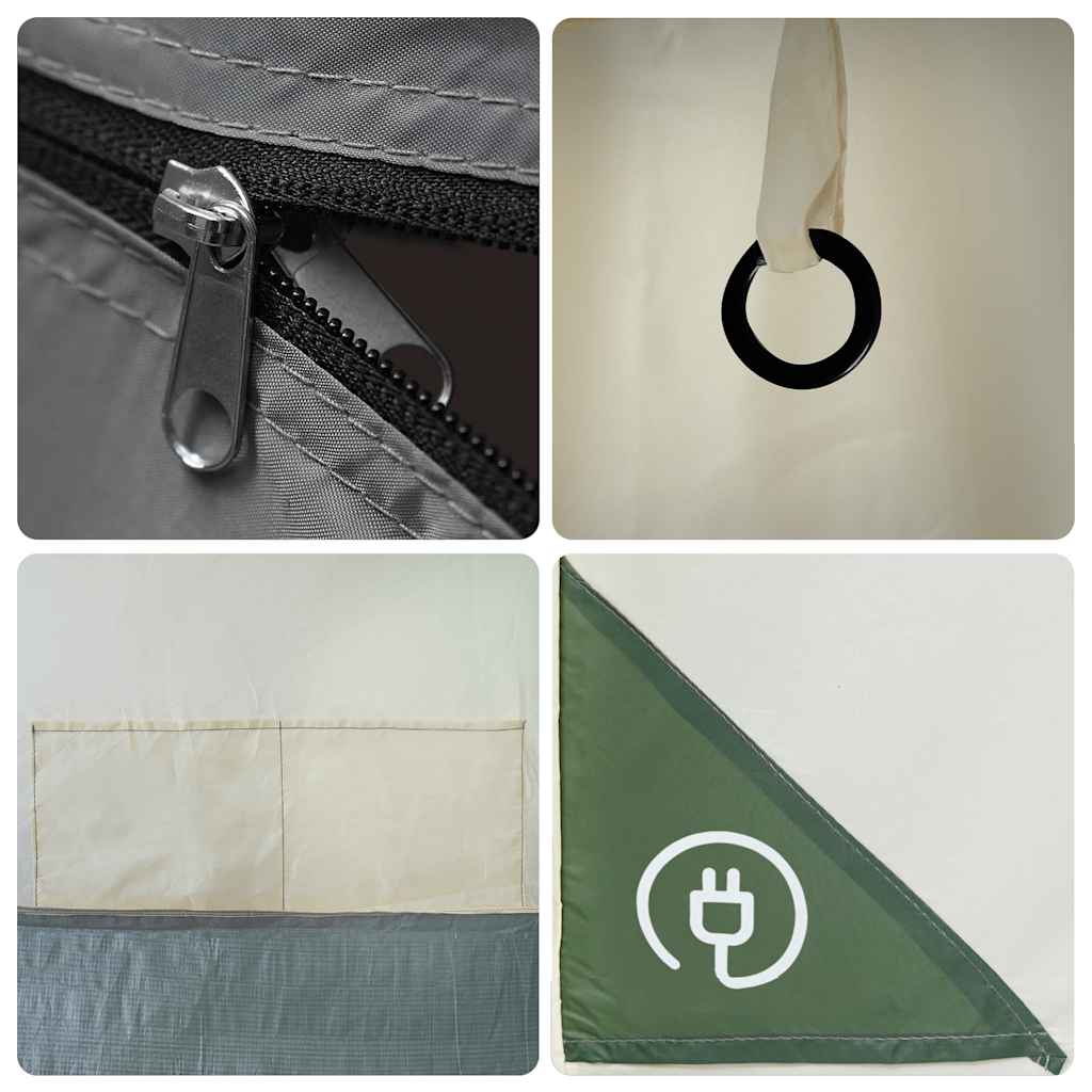 Detail van de rits en bevestigingsring van de vidaXL 4-persoons tent in groen.