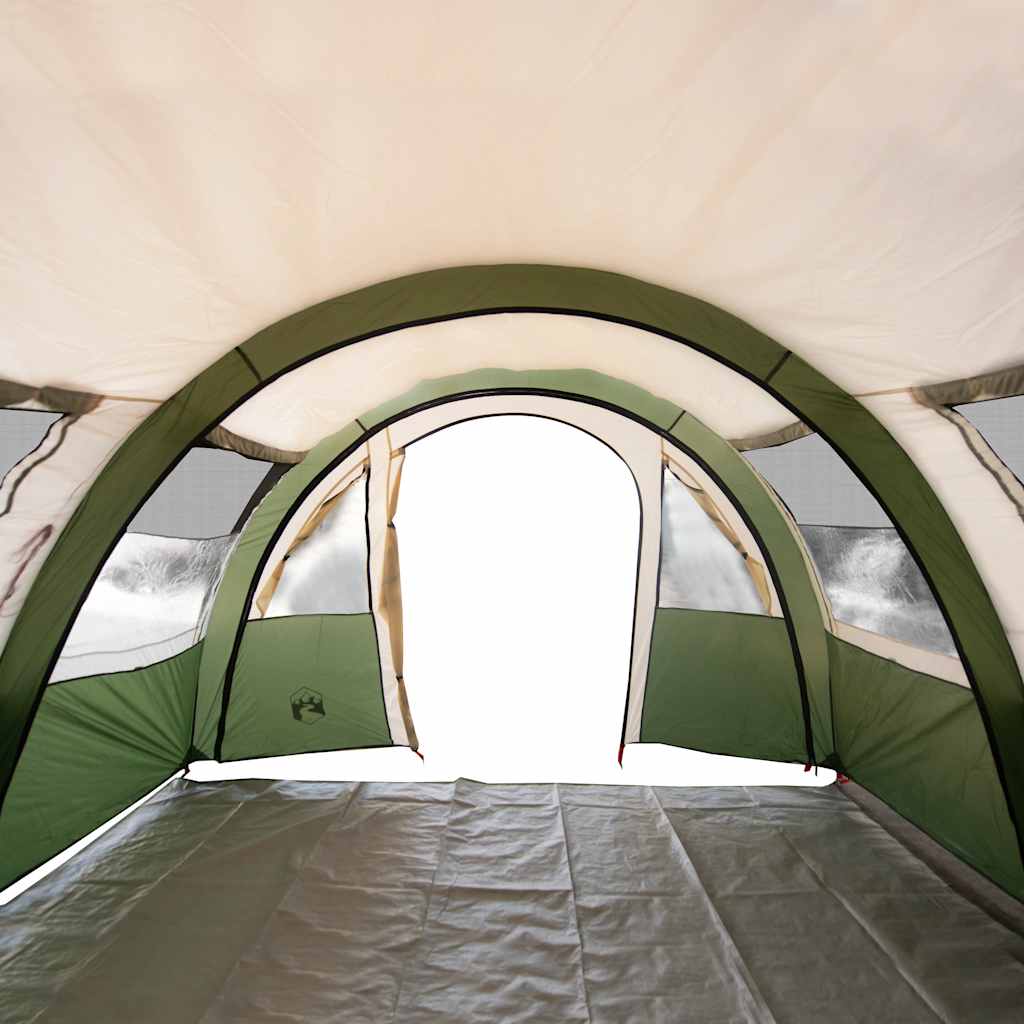 Zijaanzicht van de vidaXL tunneltent met gaaswanden en groene binnentent.