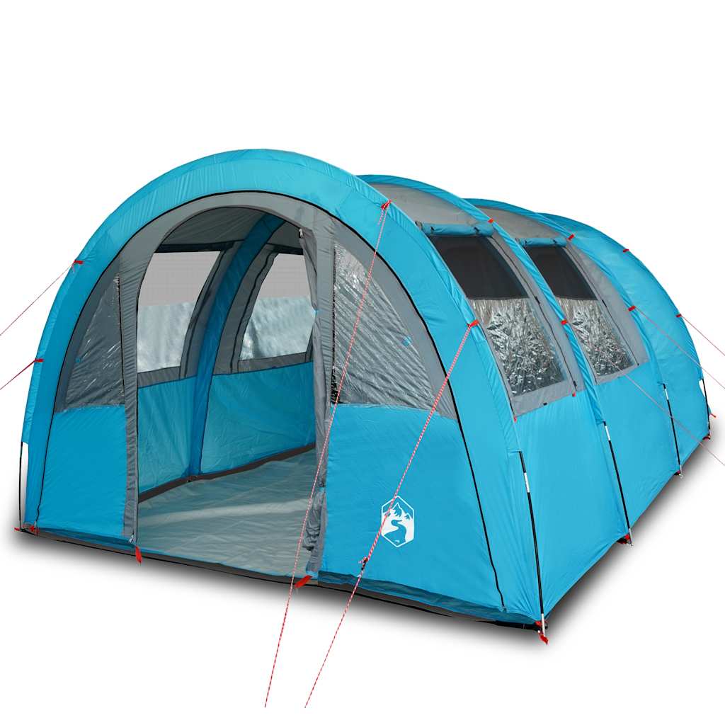 Zijaanzicht van de vidaXL 4-persoons tunneltent in blauw met gaaswanden voor ventilatie.