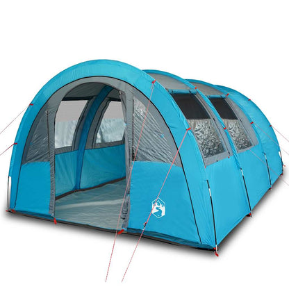 Zijaanzicht van de vidaXL 4-persoons tunneltent in blauw met gaaswanden voor ventilatie.