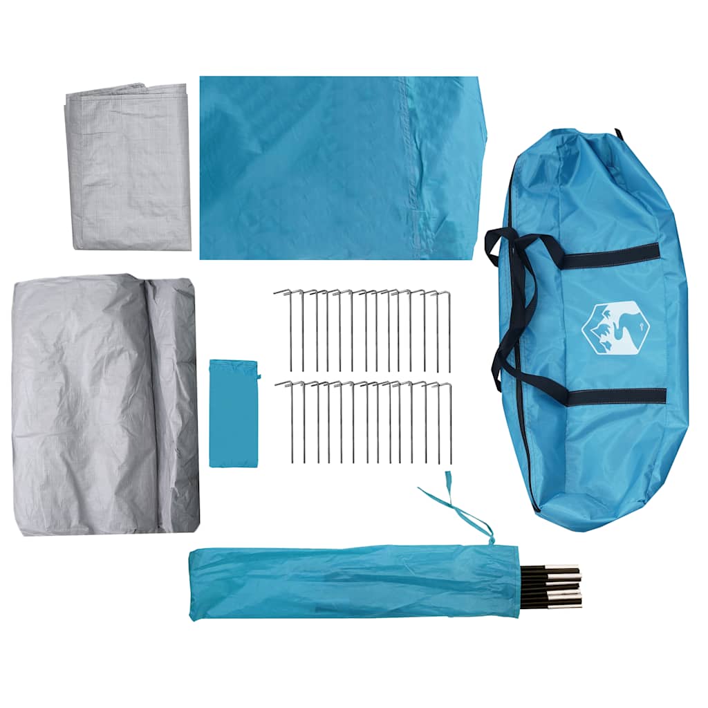 Accessoires van de vidaXL 4-persoons tunneltent in blauw, inclusief tentstokken en haringen.