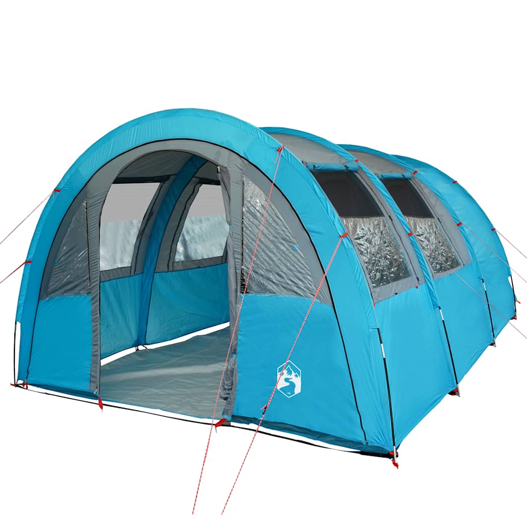 Zijaanzicht van de vidaXL 4-persoons tunneltent in blauw met gaaswanden.