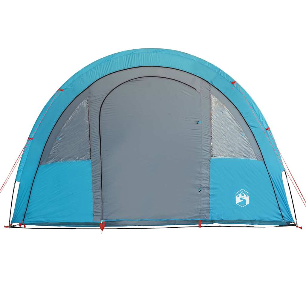 Detail van de blauwe vidaXL tunneltent met waterdichte voorzijde en gaasventilatie.