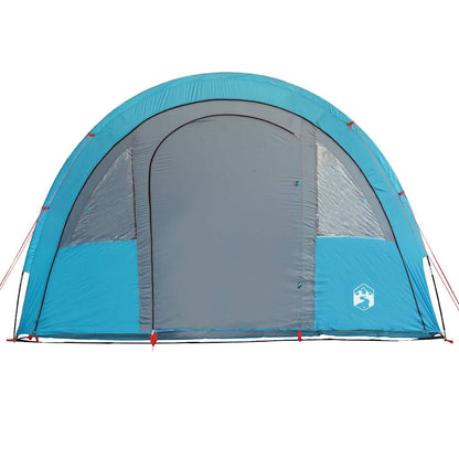 Detail van de blauwe vidaXL tunneltent met waterdichte voorzijde en gaasventilatie.