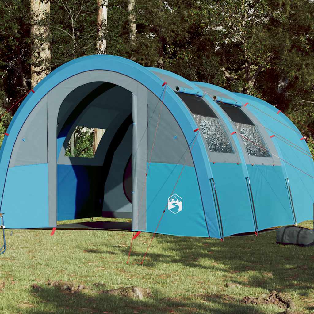 Blauwe vidaXL tunneltent voor vier personen met gaaswanden en waterdicht ontwerp.