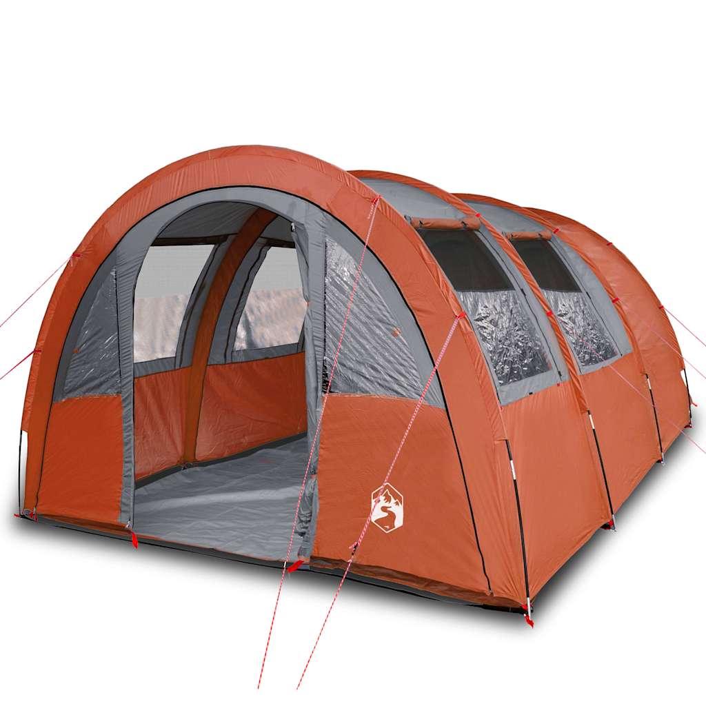 Detail van de vidaXL tunneltent met grijze en oranje kleur, zijaanzicht met gaaswanden.