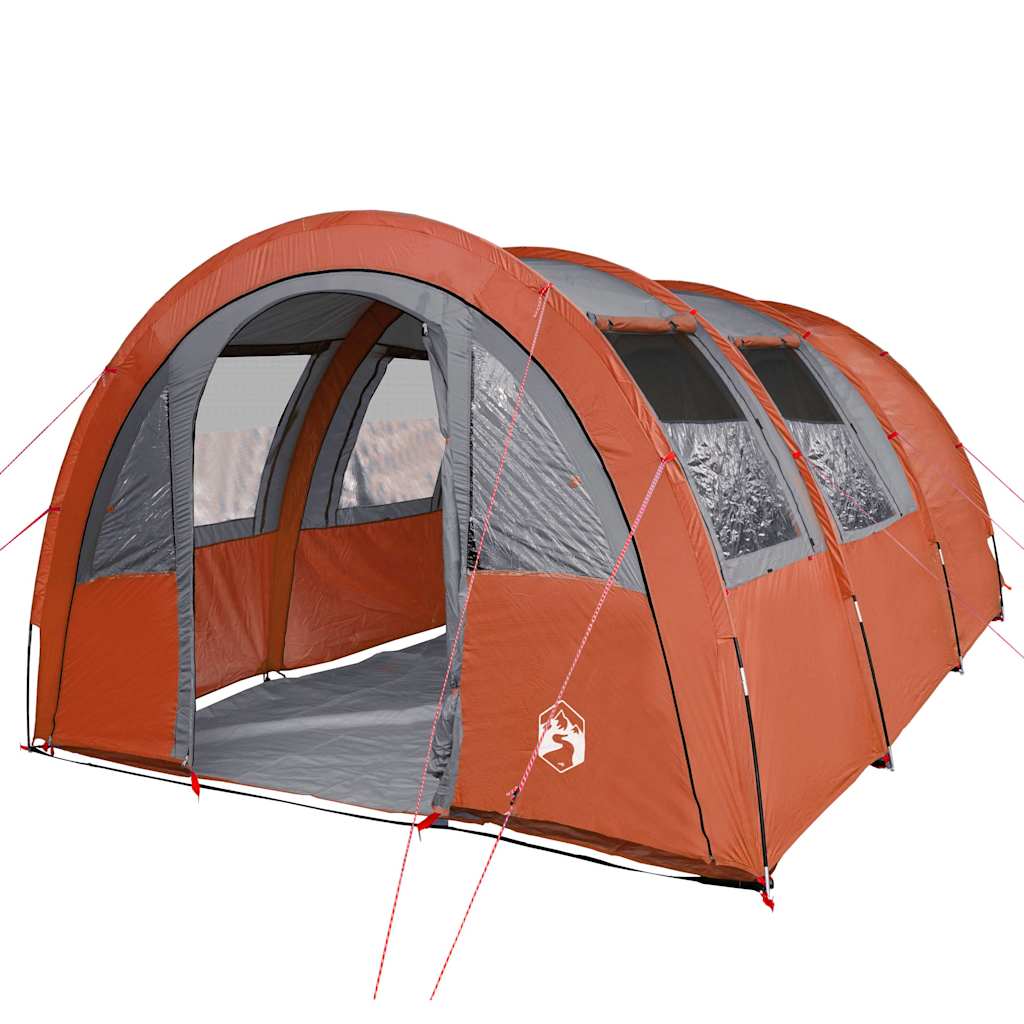 Detail van de grijs-oranje vidaXL tunneltent met gaaswanden en open ingang.