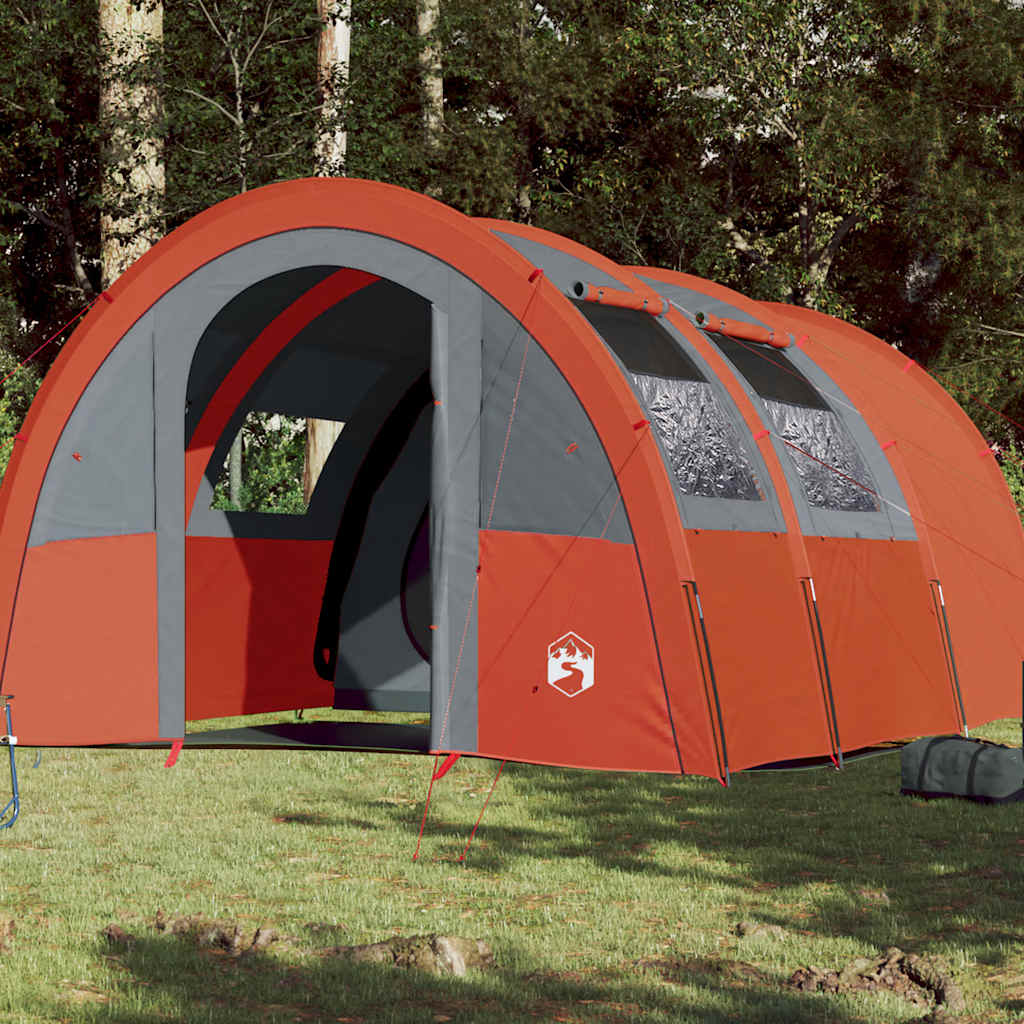 Grijze en oranje vidaXL tunneltent voor 4 personen met ventilatiewanden, zijaanzicht.