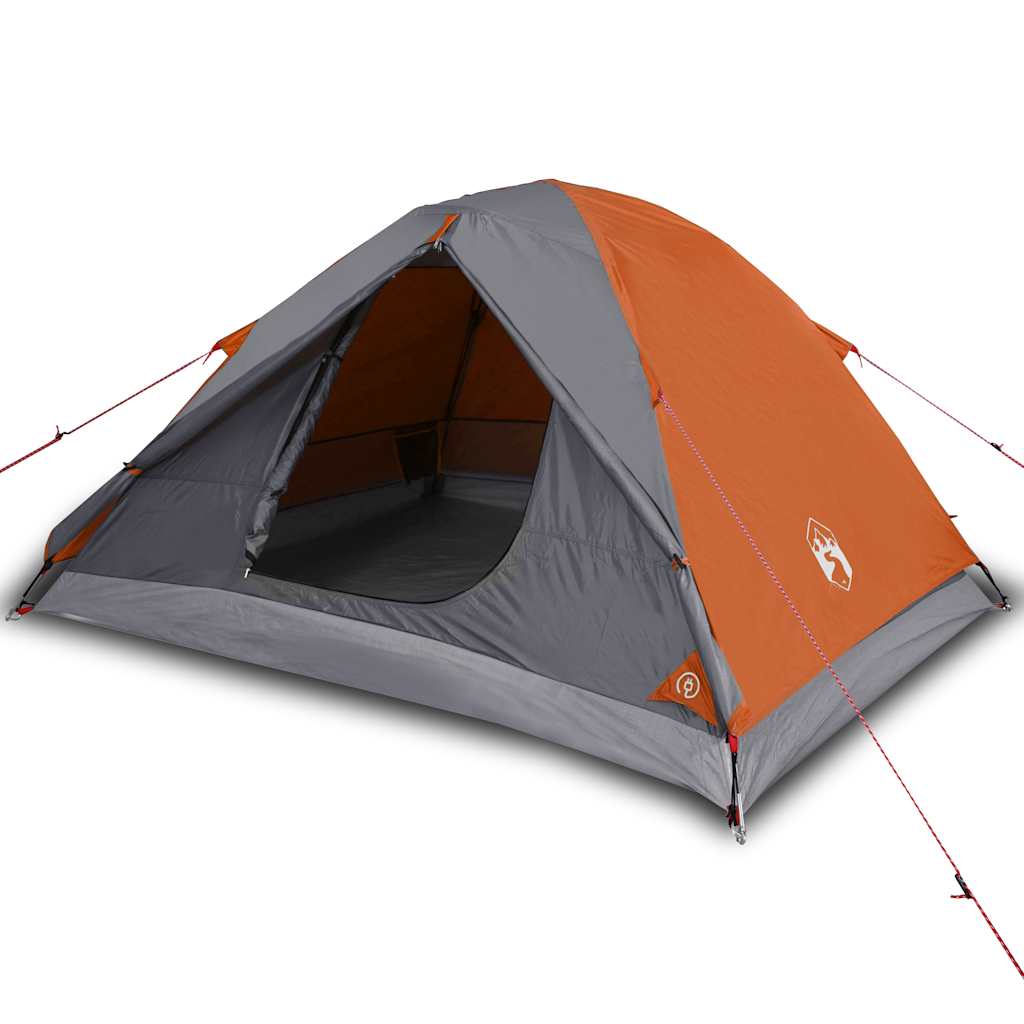 Detail van de vidaXL koepeltent in oranje en grijs, zijaanzicht met open ingang.
