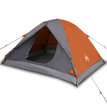 Detail van de vidaXL koepeltent in oranje en grijs, zijaanzicht met open ingang.