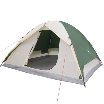 Zijaanzicht van de vidaXL 6-persoons koepeltent in groen, met open ingang en tentdoek.