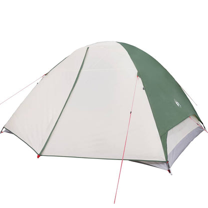 Zijaanzicht van de vidaXL koepeltent in groen, met waterdichte buitenkant en ventilatiedetails.