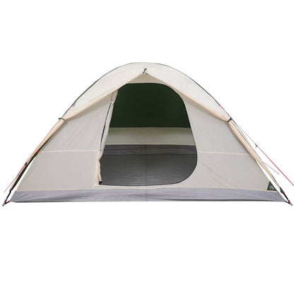 Zijaanzicht van de vidaXL koepeltent, met open ingang en groene binnenkant.