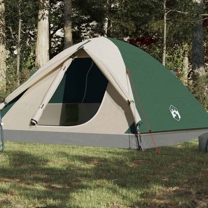 Koepeltent vidaXL 6-persoons in groen met open ingang, geplaatst in een bosrijke omgeving.