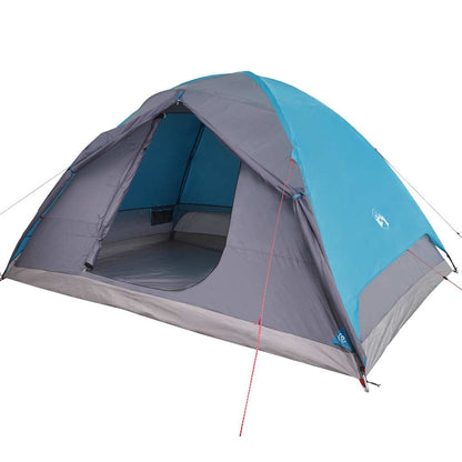 Zijaanzicht van de vidaXL koepeltent in blauw, met open ingang en ruime binnenruimte.