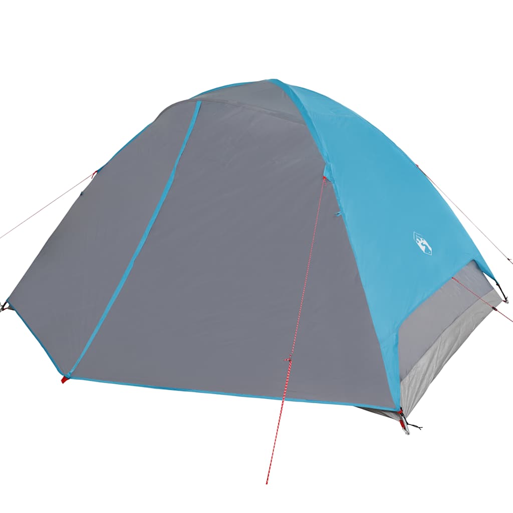 Zijaanzicht van de vidaXL koepeltent in blauw met grijze details.