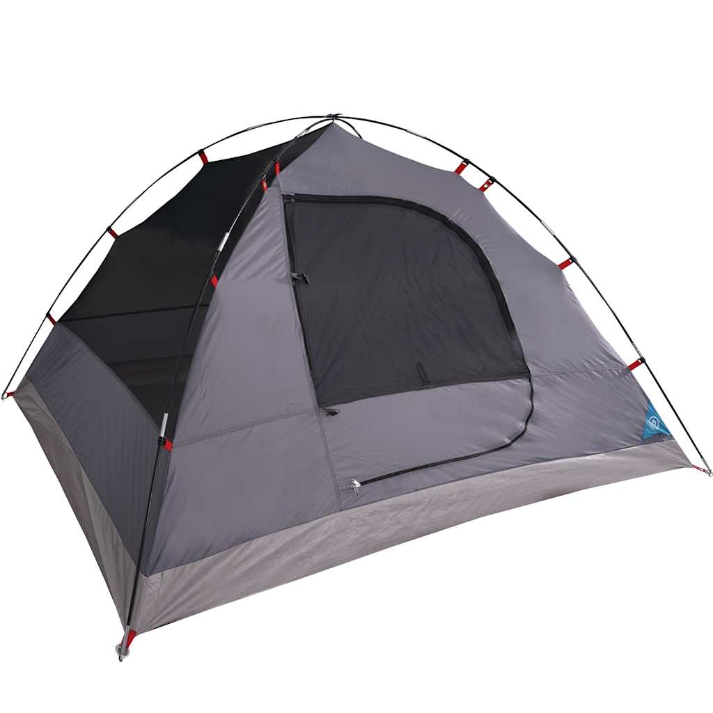Detail van de vidaXL koepeltent in blauw, zijaanzicht met open deur en ventilatieroosters.