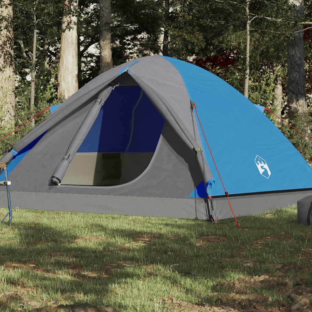 Blauwe vidaXL koepeltent voor zes personen, waterdicht met een ventilatierooster.