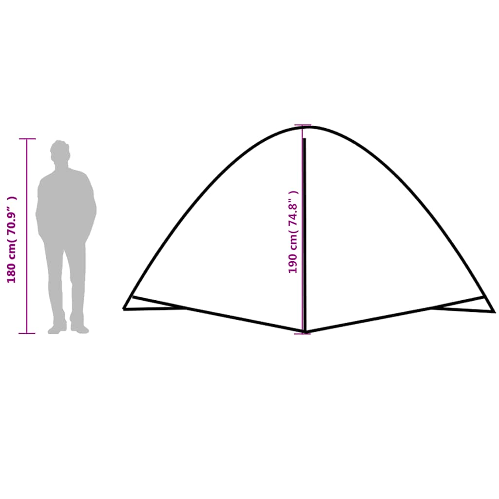 Zijaanzicht van de vidaXL koepeltent met afmetingen en hoogte van 190 cm.