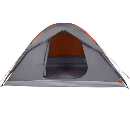 Zijaanzicht van de vidaXL koepeltent 6-persoons in grijs met oranje details.