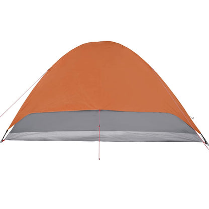 Detail van de oranje vidaXL koepeltent met grijze onderrand en ventilatieopeningen.