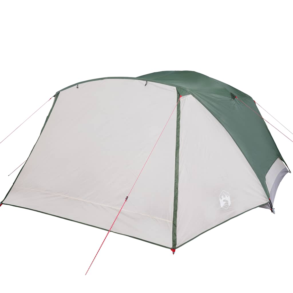 Detail van de groene vidaXL 4-persoons tent met luifel, zijaanzicht met gaaswanden.