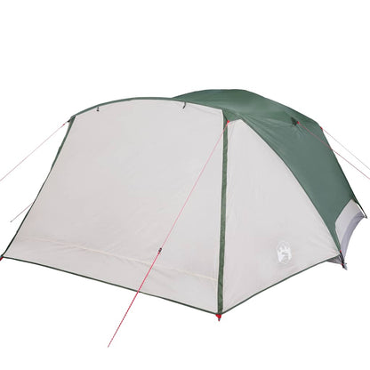 Detail van de groene vidaXL 4-persoons tent met luifel, zijaanzicht met gaaswanden.