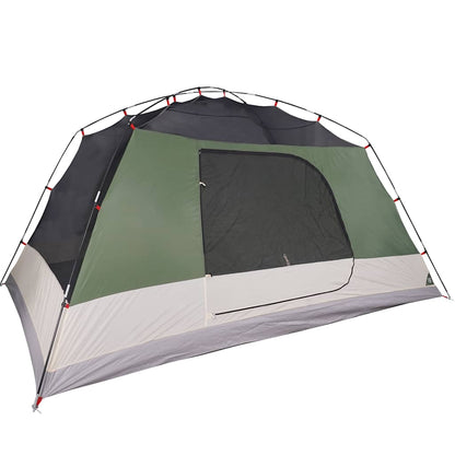Detail van de vidaXL 4-persoons tent met luifel in groen, zijaanzicht met gaaswanden.