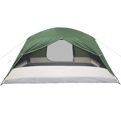 Detail van de groene vidaXL 4-persoons tent met luifel, zijaanzicht met gaaswanden.