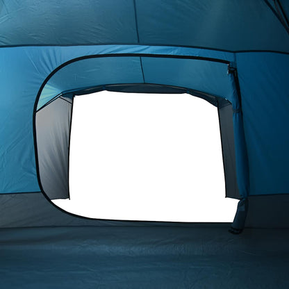 Detail van de open ingang van de vidaXL 4-persoons tent in blauw.