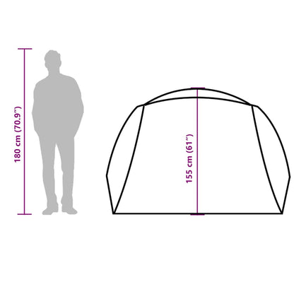 Zijaanzicht van de vidaXL 4-persoons tent met afmetingen en hoogte-informatie.
