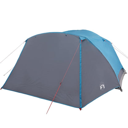 Zijaanzicht van de vidaXL 4-persoons tent met blauwe luifel en waterdichte stof.