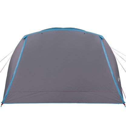 Achteraanzicht van de vidaXL 4-persoons tent met blauwe luifel en waterdichte stof.