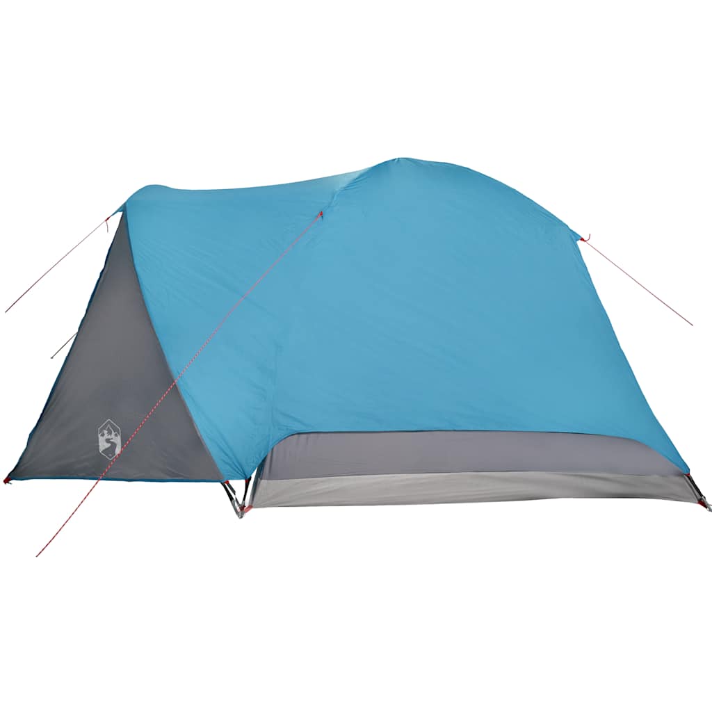 Zijaanzicht van de vidaXL 4-persoons tent in blauw met grijze details.
