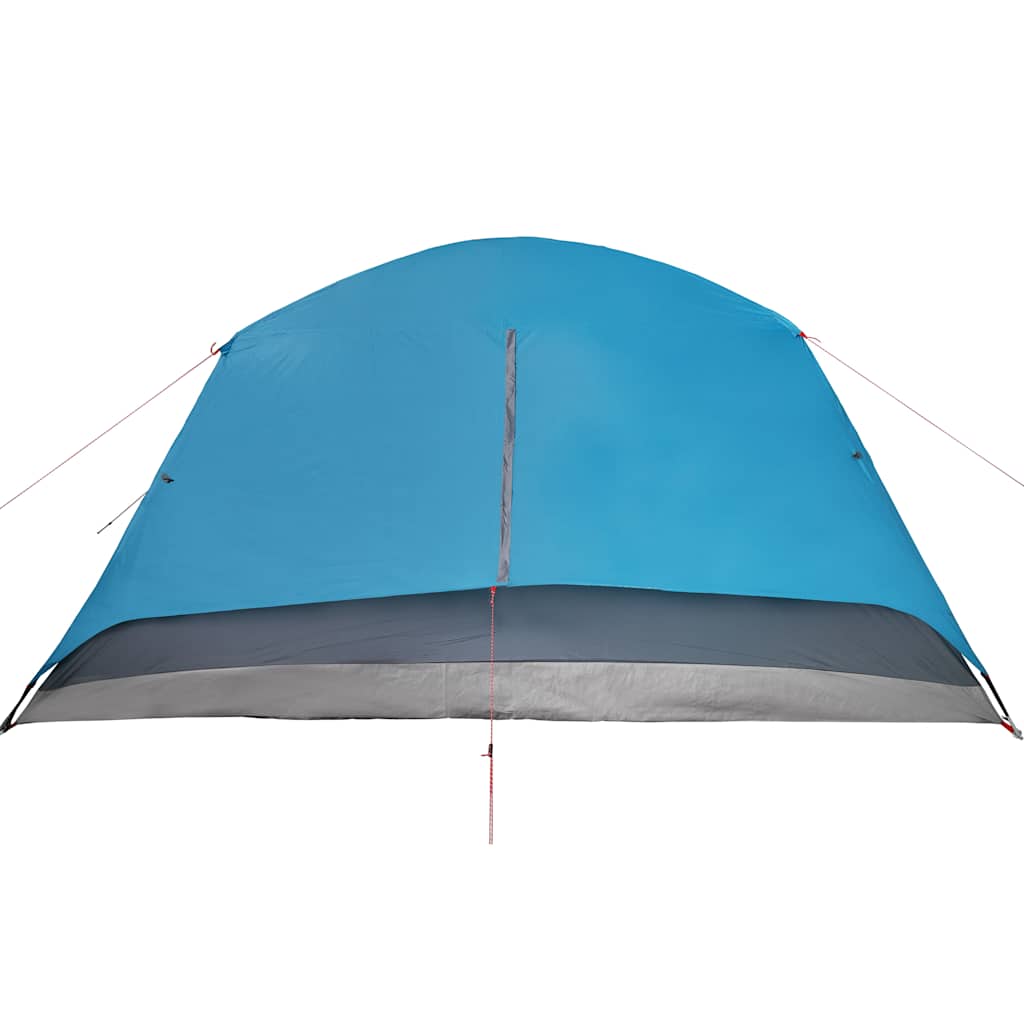 Detail van de blauwe vidaXL tent met luifel, zijaanzicht van het waterdichte doek.