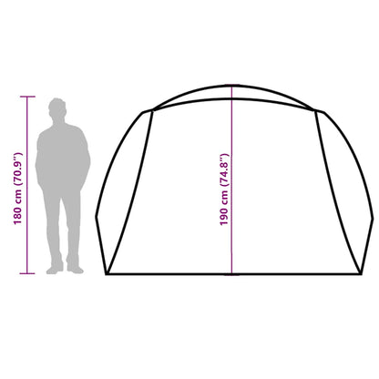 Zijaanzicht van de vidaXL 6-persoons tent met afmetingen en hoogteindicatie.