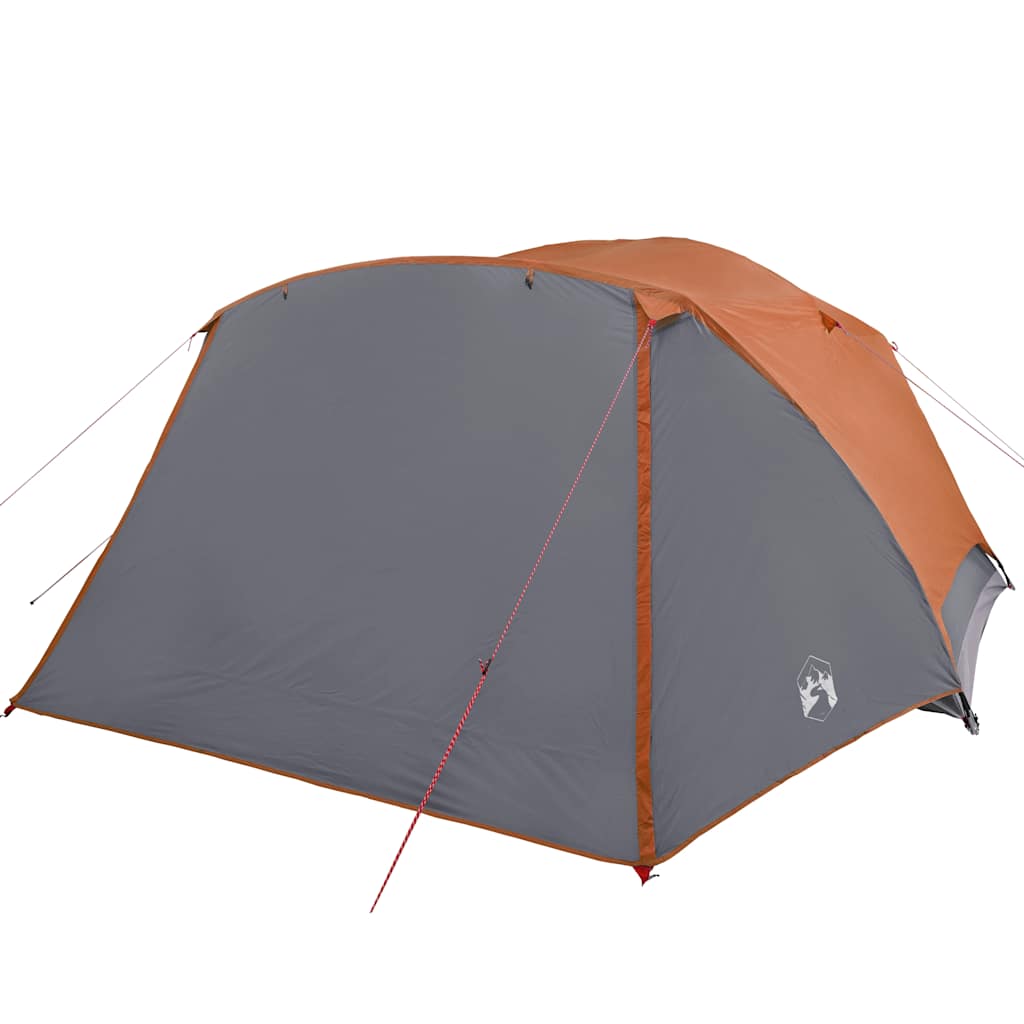 Detail van de grijze en oranje vidaXL gezinstent met waterdichte bekleding en stevige naden.