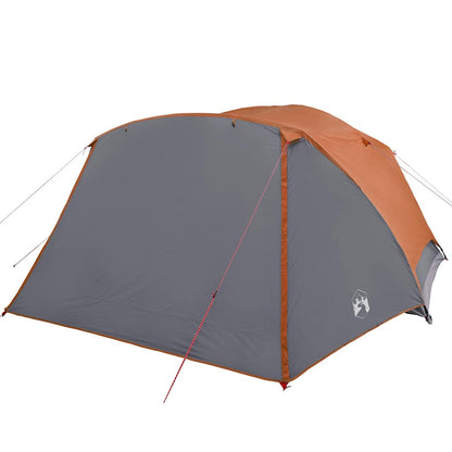 Detail van de grijze en oranje vidaXL gezinstent met waterdichte bekleding en stevige naden.