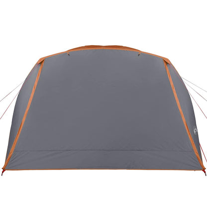 Zijaanzicht van de vidaXL 6-persoons tent in grijs met oranje details.