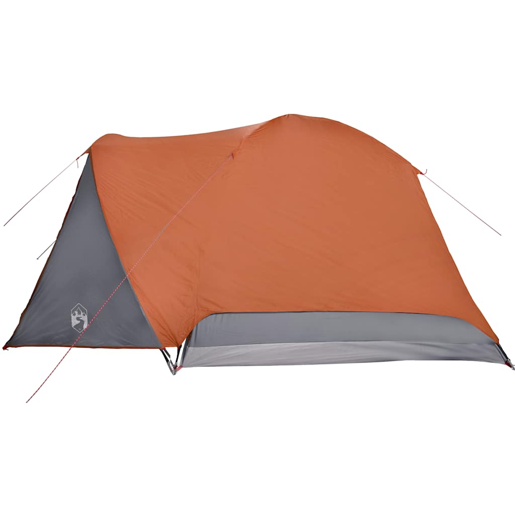 Zijaanzicht van de vidaXL 6-persoons tent in grijs en oranje, met waterdichte stof.