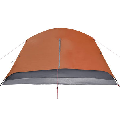 Detail van de grijze en oranje waterdichte tent van vidaXL, zijaanzicht van het dak.
